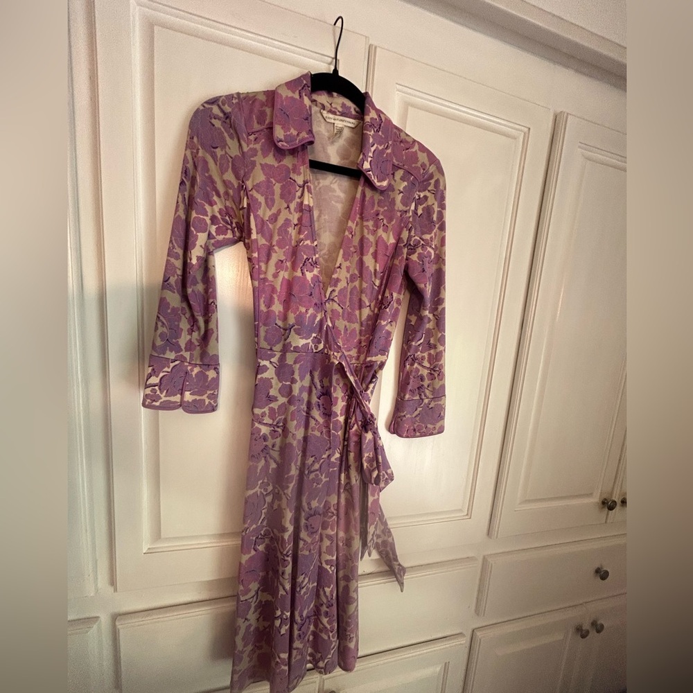 Diane von Furstenberg Purple Floral Wrap Dress